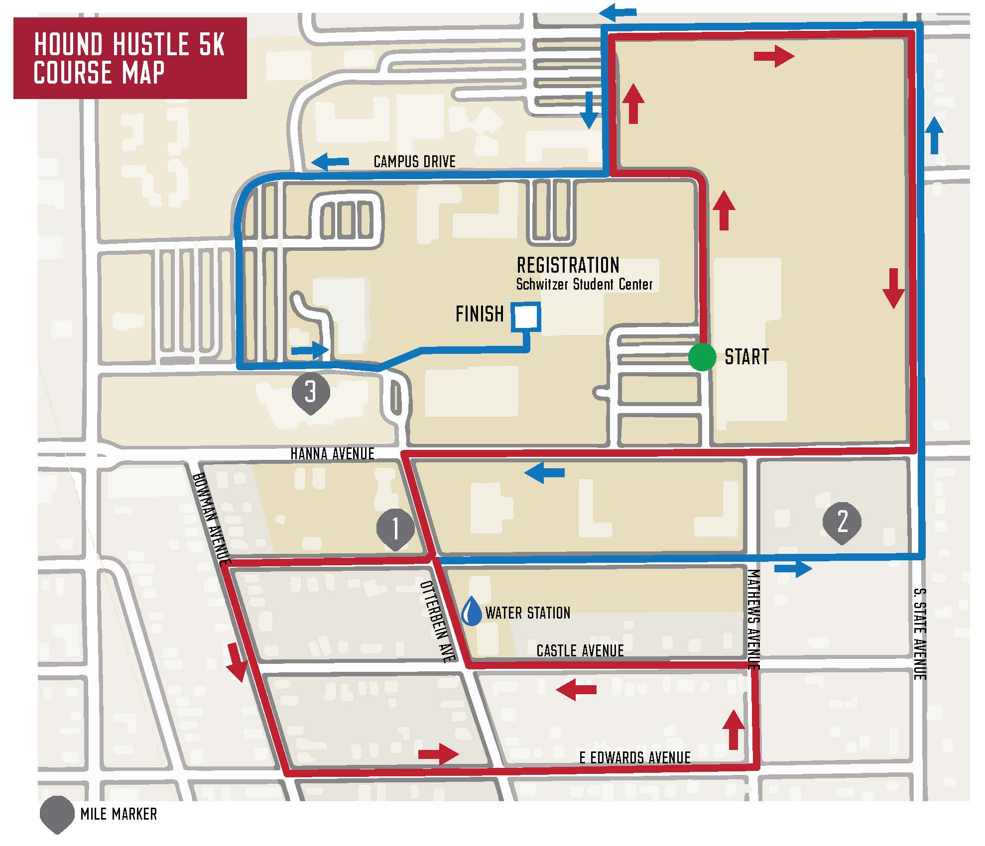 Course map showing the 5K route